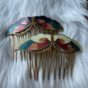 Vintage cloisonné hair comb set